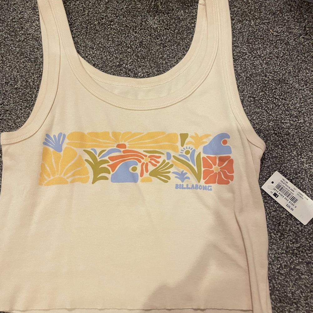Billabong Women's Cream Tank Top with Floral Design